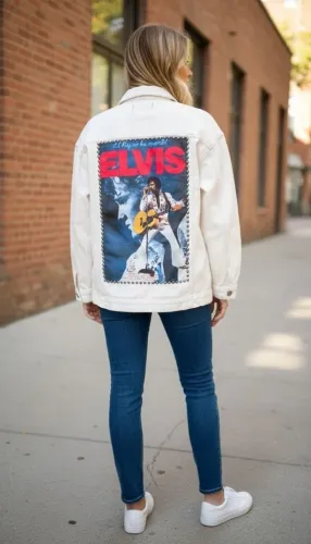 Jaqueta jeans creme customizada Elvis Presley tamanho G