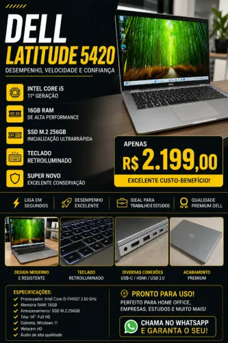 Dell Latitude 5420 i5 11ª Geração 16GB SSD 256GB Super Novo