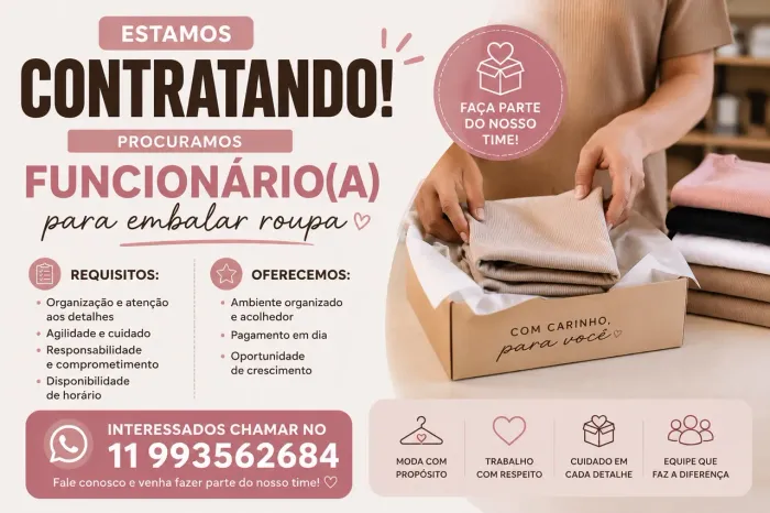 Procuro funcionária para embalar e organizar roupa