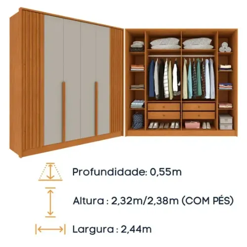 Guarda-Roupa Guarani Ripado Luxuoso Cinza