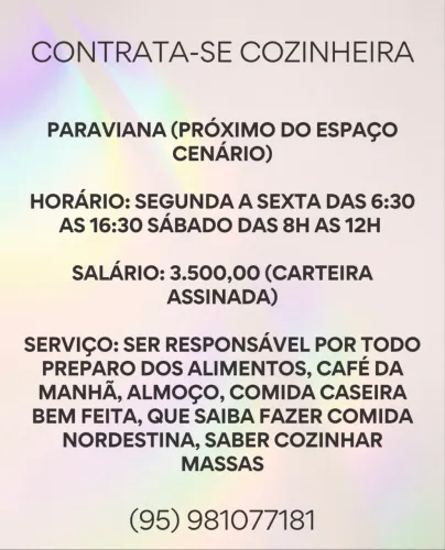 CONTRATA-SE COZINHEIRA