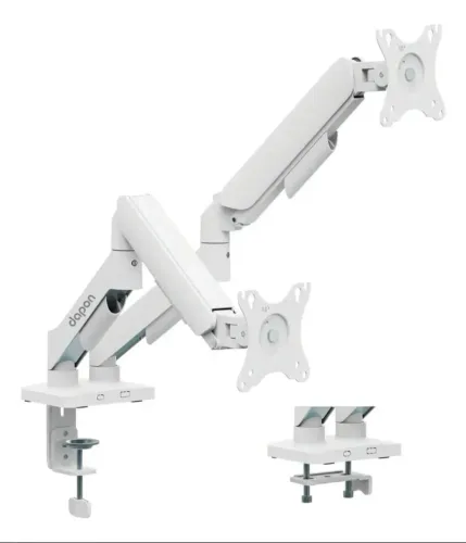 Suporte Duplo Dois Monitores De Mesa Dapon Com Mola Mecânica Branco