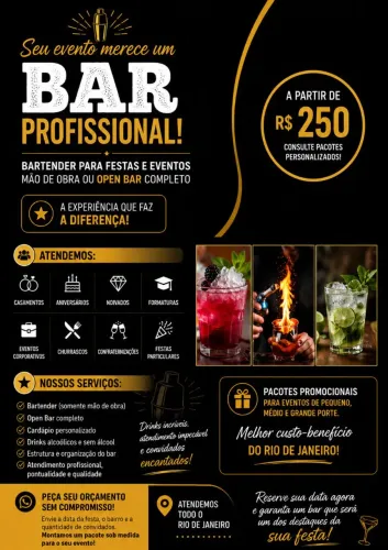BARTENDER A PARTIR DE R$ 250 | OPEN BAR COMPLETO | ORÇAMENTO GRÁTIS