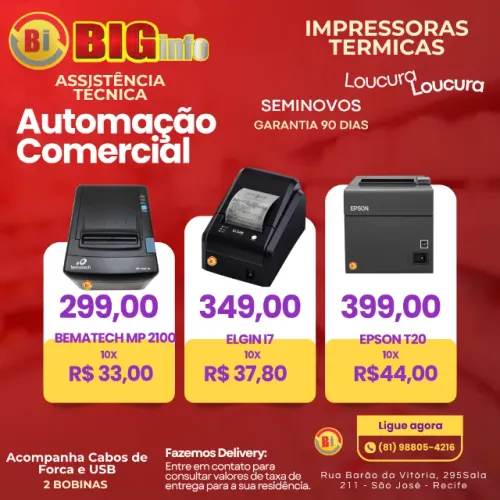 Impressora Termica Varias Marcas 10x - Garantia - Centro do Recife - Assistencia Tecnica