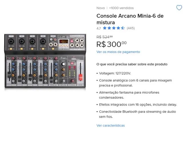 Mesa de som 8 canais arcano