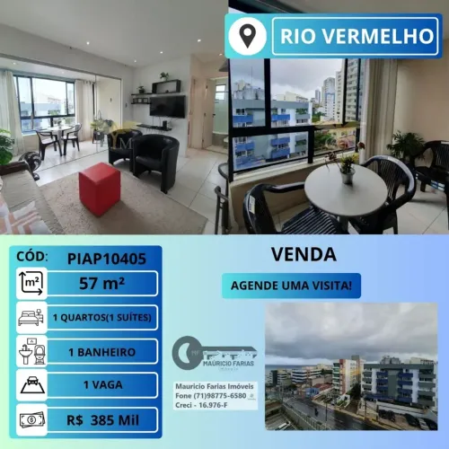 APARTAMENTO 1 QUARTO COM 57M² NO RIO VERMELHO