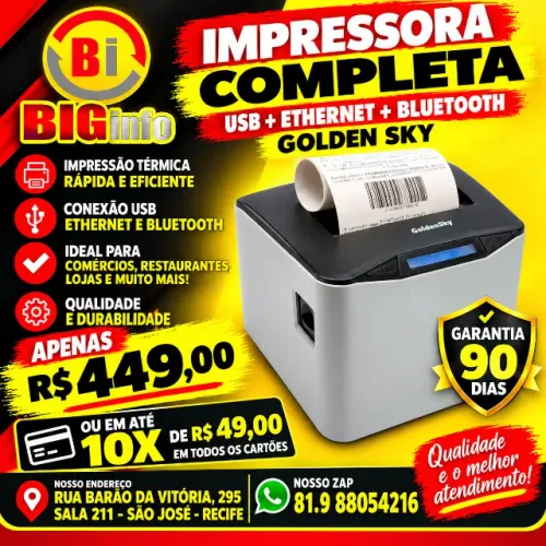 Impressora Termica USB e Ethernet Celorix - Em ate 10x Fixas 