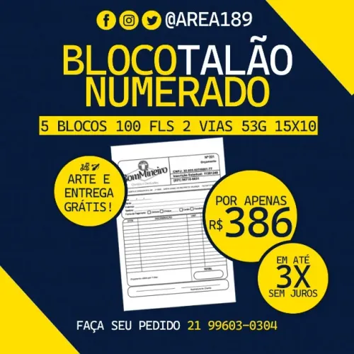 Talão Numerado 10x14cm 2 vias