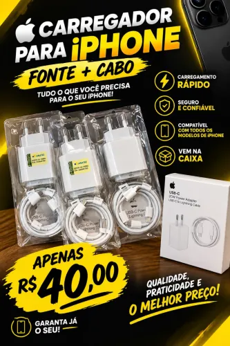Carregador Iphone, Fonte + Cabo