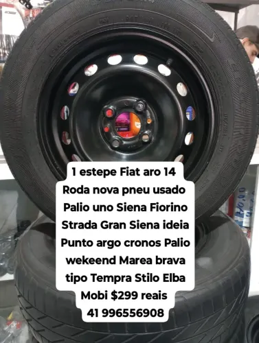 Estepe Fiat aro 14 roda e pneu pronto furação 4x98 original Fiat roda nova pneu usado