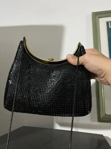 Bolsa Feminina Vintage Preta Paetês Estilo Festa Retrô 2000s
