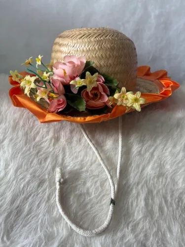 Chapéu de Palha Usado Flores