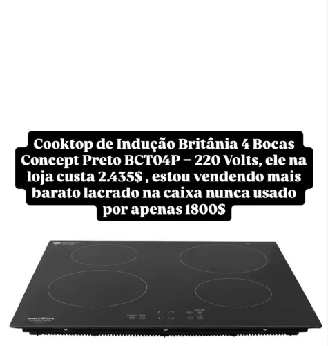 Cooktop de Indução Britânia 4 Bocas Concept Preto BCT04P - 220