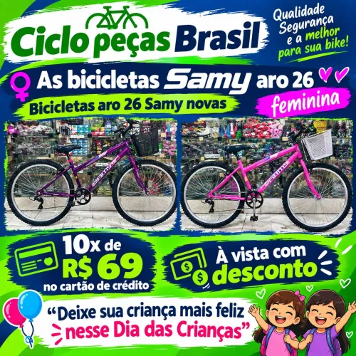 BICICLETA ARO 26 FEMININA SAMY NOVA EM 1OX SEM JUROS