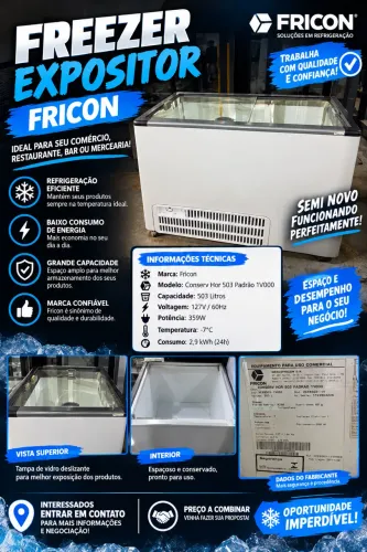 Freezer 500 litros tampa de vidro