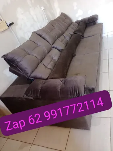 PROMOÇÃO SOFÁ RETRÁTIL E RECLINÁVEL MADEIRA MACIÇA TECIDO VELUDO