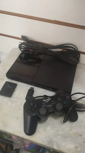 PS2 Slim Preto + Controle + Cabos (Funcionando)