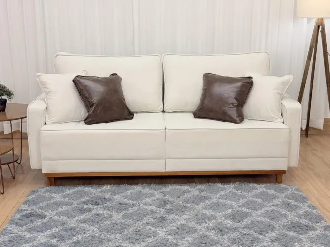 Sofa 3 Lugares Living Martins Molas Bonnel 2.00m - Bege Linho 