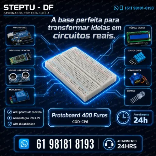 Protoboard 400 Furos Arduino Pic Raspberry Pi Esp Esp8266 Robotica COD-CP6