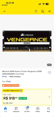 16GB CORSAIR VENGEANCE SODIMM 2666MHZ