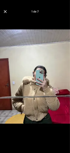 Casaco Teddy Veludo Bege com Capuz Removível - Super Quentinho