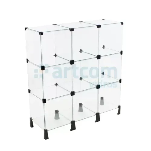 Balcão de Vidro 90 com 9 Nichos Compactos de 30x30x30