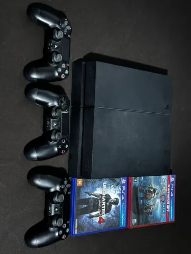 PS4 fat fosco com 3 controles e jogos