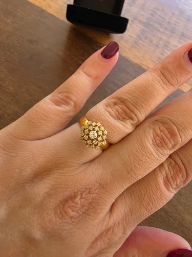 Anel chuveiro ouro 18k com zirconias