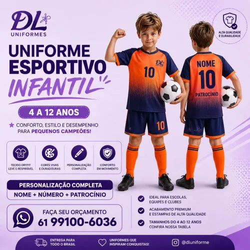 Conjunto Infantil Uniforme Esportivo  - Camisetas e Short 