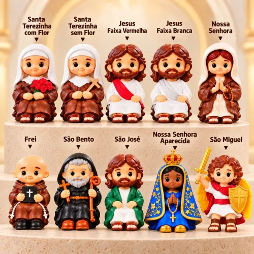 Mini figuras religiosas, Santa Teresinha, São Bento, Jesus, nossa senhora, frei, São José?