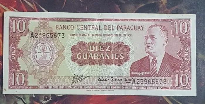 Nota de 10 Guaranies - Paraguai - Colecionador Rara Valor Histórico