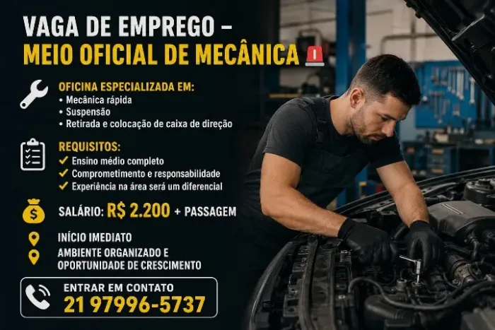 VAGA DE EMPREGO - MEIO OFICIAL DE MECÂNICA 