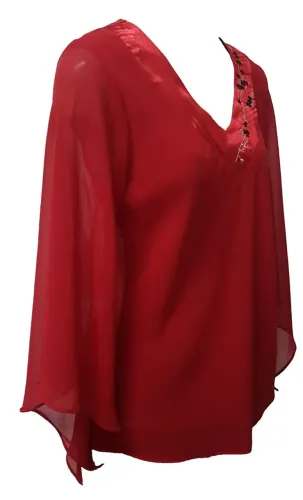 Blusa vermelha G em chiffon com gola em cetim bordada usada 1x