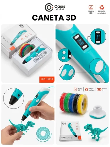 Caneta 3D Profissional Oásis Market OIA-8354 Com Display LED