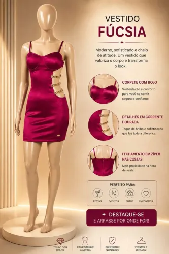 Vestido Fúcsia com Correntes Laterais 