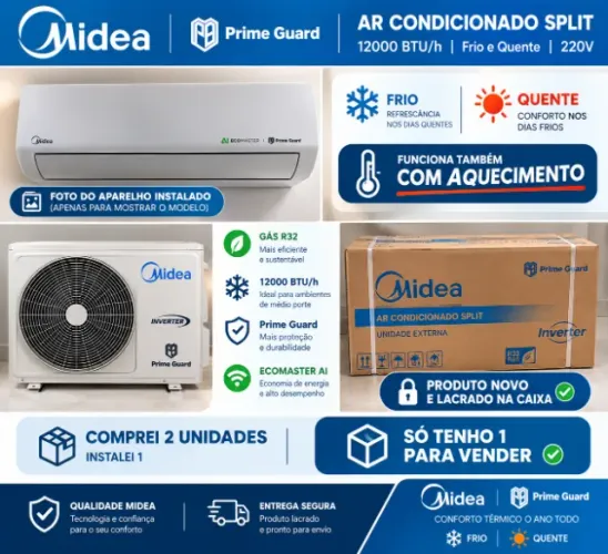 Ar-Condicionado Inverter Midea AI Ecomaster 12k BTUs Q/F (NOVO/LACRADO) + Kit Cobre
