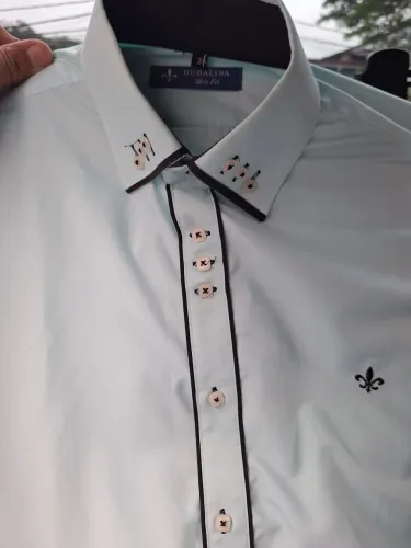 Camisa Fit Dudalina bordada tam M 100 tricoline e algodão egípcio