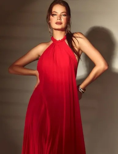 vestido de festa longo plissado vermelho tam 42