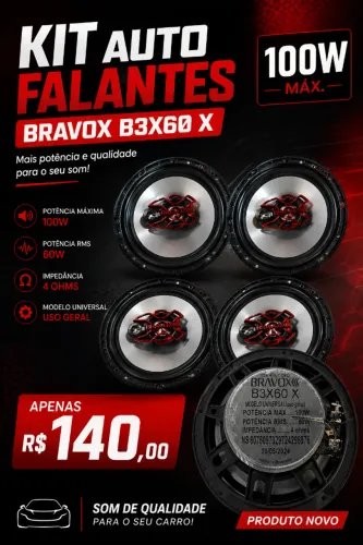 Kit 4 Auto falantes Bravox - 100w