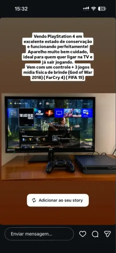 PS4 + 1 Controle + 3 Jogos (FIFA, God Of War, FarCry4)