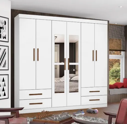 Guarda-Roupa Solaris 6 Portas Branco com Espelho