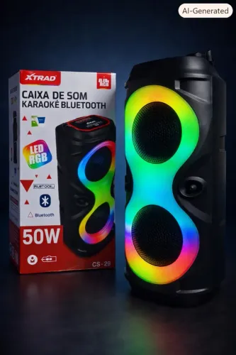 Caixa de Som Karaokê Bluetooth 50W - LED RGB e Som Potente!
