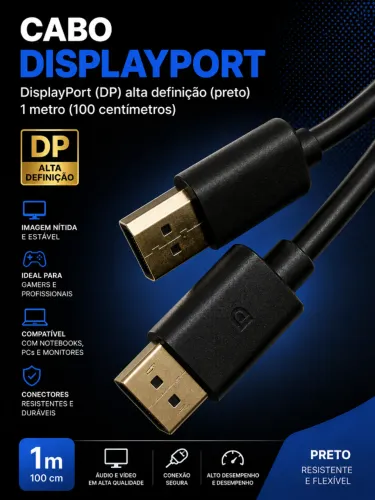 Cabo DisplayPort p/ DisplayPort (DP) alta definição (preto) 1,7 metro (170 centímetros)