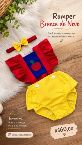 Romper Infantil Branca de Neve 0 a 12 meses