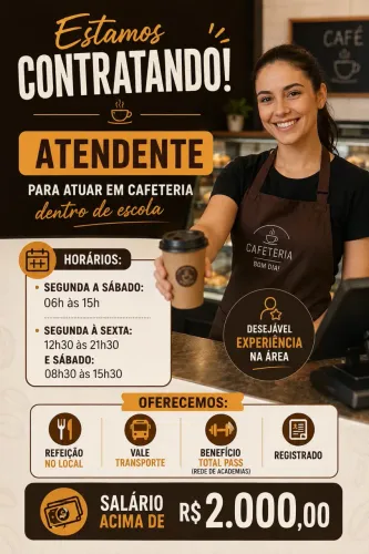 Atendente para atuar em Cafeteria dentro de escola