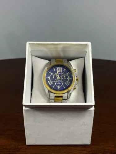Relógio Michael Kors Cronógrafo Bicolor Azul Original