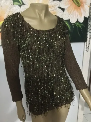 BLUSA MALHA MARROM VERDE TAM M
