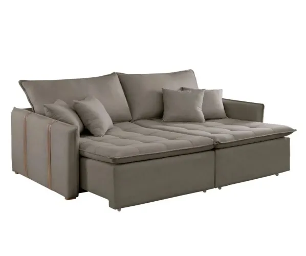 Sofá-cama 3 lugares em Suede Bege Escuro