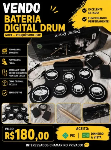 Bateria Digital Drum com Pedal e Baquetas a vista