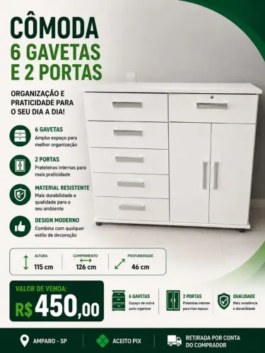 Comoda 6 gavetas 2 portas 